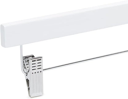 Amazon Basics Durable Wooden Pants and Skirt Hangers with Clips - White, 10-Pack