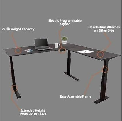 Stand Up Desk Store Triple Motor Electric L-Shaped Corner Standing Desk with EZ Assemble Frame (Black Frame/Black Top, 71" W x 71" D)