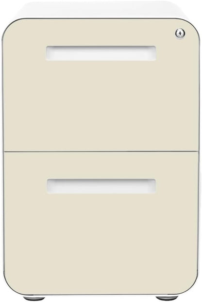Laura Davidson Furniture Stockpile 2 Drawer Mobile File Cabinet with Lock - Under Desk Metal Filing Cabinet, Legal/Letter File Folders, Wheels and Stationary Feet, Pre-Assembled, Ivory