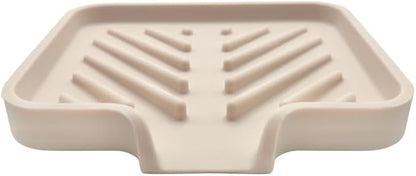 Happitasa Silicone Soap Dish Tray and Sponge Holder with Drain Chute and Feet | 3-Way Sloped Design | Bathroom and Kitchen Sink Organizer Caddy (Sand Dollar, 5"x4")