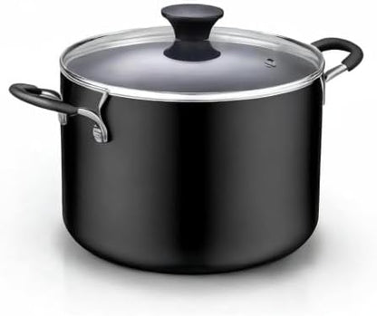 Cook N Home Professional 8 Quart Nonstick Stock Pot with Lid, Riveted Handles, Big Soup Pot for Holiday Feasts, Stockpot with Even Heating, Induction Cookware, Oven & Dishwasher Safe, Black