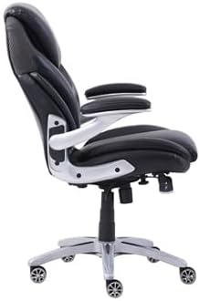 NBF Ergonomic Executive Office Chair with Flip up Arms and Lumbar Support - Ideal for Home, Study - Modern Chairs with Iridescent Silver Finish, 30.5" D x 26.5" W, Black, Gray