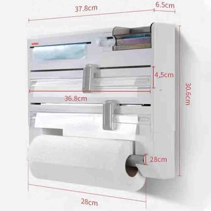 Wall Mount Kitchen Storage Rack Plastic Wrap Cling Foil Paper Dispenser Tin Film Cutter