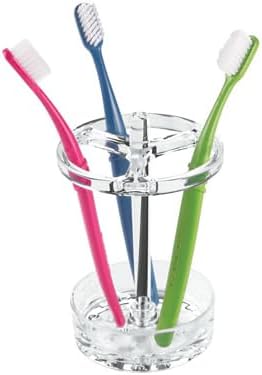 iDesign Toothbrush Holder for Normal to Large Toothbrushes, Spin Brushes, and Toothpaste, The Eva Collection - 3.75" x 3.75" x 5.75", Clear