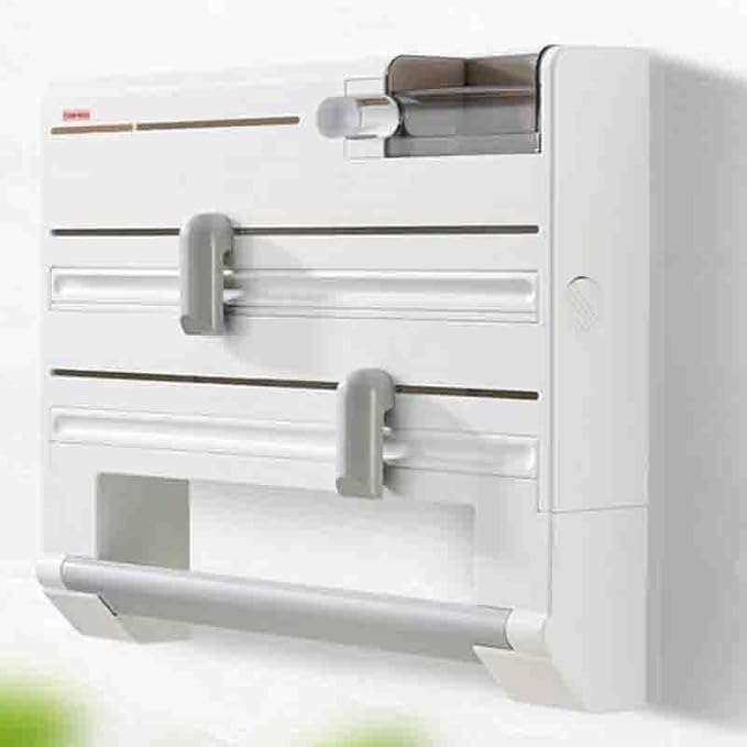 Wall Mount Kitchen Storage Rack Plastic Wrap Cling Foil Paper Dispenser Tin Film Cutter
