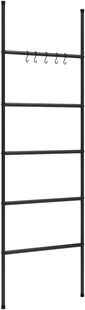 5-Tier Towel Ladder Rack, Wall Leaning Blanket Holder for Bathroom Bedroom Living Room, Modern Decorative Iron Storage Organizer, 68.9 Inches Tall, Black