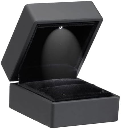 Allure - Luxury Ring Boxes With LED Light, Square Shaped Elegant Diamond Ring Case, For Unique Proposal, Engagement Or Wedding, Black Velvet Interior Jewelry Display Gift Box. 6 Boxes.