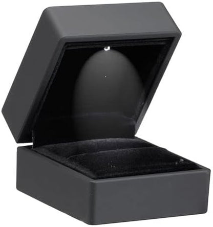 Allure - Luxury Ring Boxes With LED Light, Square Shaped Elegant Diamond Ring Case, For Unique Proposal, Engagement Or Wedding, Black Velvet Interior Jewelry Display Gift Box. 6 Boxes.