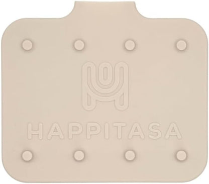 Happitasa Silicone Soap Dish Tray and Sponge Holder with Drain Chute and Feet | 3-Way Sloped Design | Bathroom and Kitchen Sink Organizer Caddy (Sand Dollar, 5"x4")