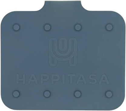 Happitasa Silicone Soap Dish Tray and Sponge Holder with Drain Chute and Feet | 3-Way Sloped Design | Bathroom and Kitchen Sink Organizer Caddy (Smoky Blue, 5"x4")