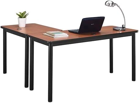nbf signature series Stahl L-Shaped Executive Office Desk - Durable Gray Laminate Computer Desk with Black Steel Frame - Modern Desk with 2 Grommet Holes - 60" W x 60" D Office Work Desk