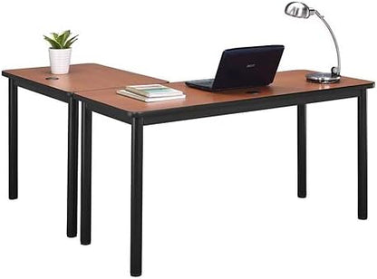 nbf signature series Stahl L-Shaped Executive Office Desk - Durable Walnut Laminate Computer Desk with Black Steel Frame - Modern Desk with 2 Grommet Holes - 60" W x 60" D Office Work Desk
