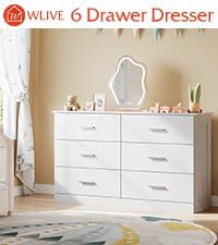WLIVE White Dresser with 6 Drawers, Wide Wooden Chest of Drawers for Bedroom, Large White Storage Tower Unit, Modern Minimalist Closet Store Organizer for Living Room, Hallway