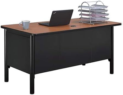 nbf signature series Stahl Double Pedestal Office Desk – Durable Walnut Laminate Computer Desk with 4 Lockable Drawers – Modern Executive Desk with File Cabinet – 60" W x 30" D Office Work Desk