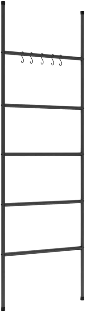 Free Standing 5 Tier Towel Rack Ladder, 22.8x68.9 Inch Iron Towel Holder with 5 Hooks, Space Saving Storage for Bathroom, Living Room, Bedroom, Hallway