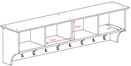 Prepac 60" Contemporary Wall Mounted Coat Rack, Coat Hooks Wall Mount with 4 Shelves, Ideal for Hallway or Entryway Hanging Solution, 11.5"D x 60"W x 16.5"H, Espresso
