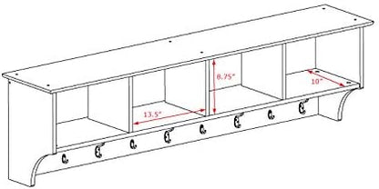 Prepac 60" Contemporary Wall Mounted Coat Rack, Coat Hooks Wall Mount with 4 Shelves, Ideal for Hallway or Entryway Hanging Solution, 11.5"D x 60"W x 16.5"H, Espresso