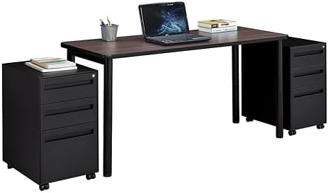 Brite Table Desk for Home and Office 3 Drawer Mobile Pedestals - Commercial Quality Small Computer Desk - 24"D x 60"W x 30"H Office Desk for Small Spaces - Simple Desk for Office and Study - Gray