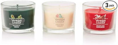 Yankee Candle Set of 3 Mini Candles - Balsam & Cedar, Christmas Cookie, Sparkling Cinnamon