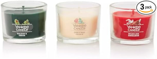Yankee Candle Set of 3 Mini Candles - Balsam & Cedar, Christmas Cookie, Sparkling Cinnamon