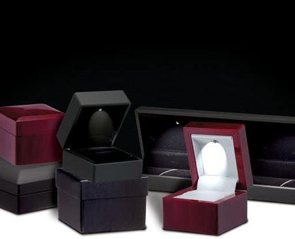 Allure - Luxury Ring Boxes With LED Light, Square Shaped Elegant Diamond Ring Case, For Unique Proposal, Engagement Or Wedding, Black Velvet Interior Jewelry Display Gift Box. 6 Boxes.