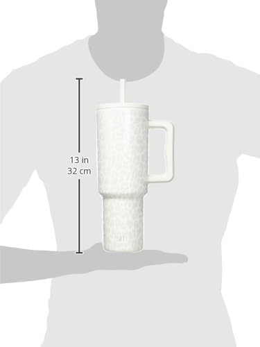 Simple Modern 40 oz Trek Tumbler with Handle and Straw Lid | Cup Holder Friendly Insulated Stainless Steel Travel Mug | Cream Leopard