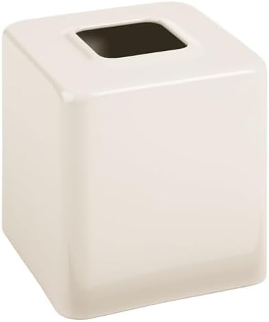 mDesign Metal Square Tissue Box Cover, Modern Facial Paper Holder - Accessories for Bathroom Vanity Countertop, Bedroom Dresser, Night Stand, Desk, Office, End Table - Unity Collection - Cream/Beige