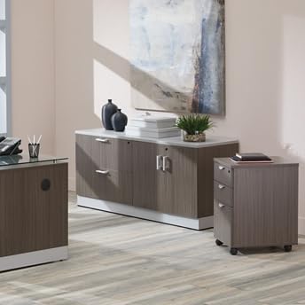 NBF Esquire Office Storage Cabinet and Lateral File - Laminate Storage Cabinet with Two Lockable Door and Adjustable Shelf - Lateral File Cabinet with 3 File Drawers - (32" W x 30" H, Gray)