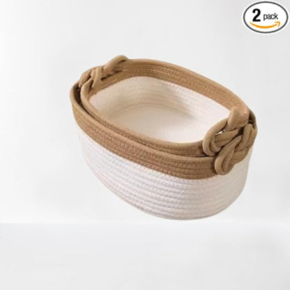 Set of 2 Cotton Woven Baskets 100% – Decorative Storage Set, Easy to Carry, Modern Design in Beige or Gray, Ideal for Bathroom, Bedroom, Living Room, Nursery & Gift Giving