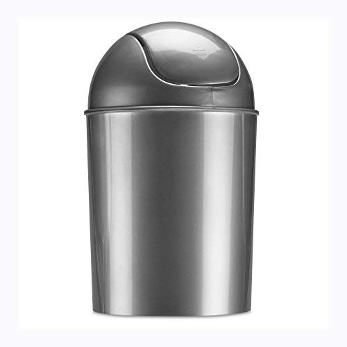 Umbra 1.25 Gallon Mini Waste Can with Removable Swing-Top Lid - Small Garbage Bin for Kitchen, Bathroom, Bedroom, Office - Compact Trash Can Fit Under Tables & Counters - Silver