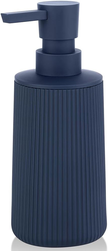 Small Soap Dispenser for Bathroom and Kitchen, Modern Farmhouse Striped Style Plastic Hand Soap Dish Soap Dispenser with Pump Matte Blue