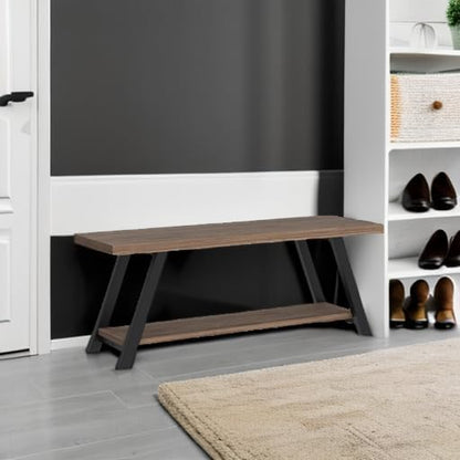 LVB Industrial Entryway Bench, Wood and Metal Storage Bench for Living Dining Room, Farmhouse Indoor Entry Way Shoe Benches Seat, Rustic Oak, 47 Inch Long