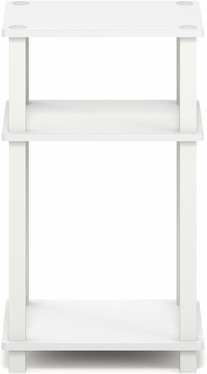 Furinno JUST Side Table, 3-Tier Open Shelf End Table, Toolless Assembly Night Stand, Bedside Table with Square Tube, for Living Room, Bedroom, White
