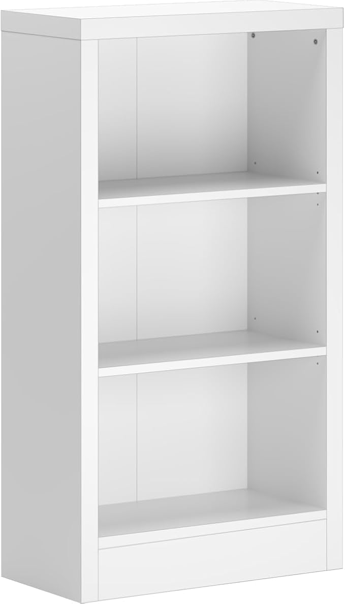 furtble Narrow 3-Tier Bookshelf, 23.6 Inch Wide Storage Shelf - Space Saving Floor Standing Bookcase for Small Spaces, Home Office, Bedroom, Easy to Assemble with Thick Wood, White