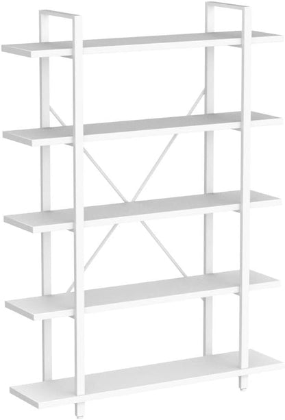 HSH 5 Tier Tall White Bookshelf, Metal and Wood Storage Book Shelves for Bedroom Living Room Office, Modern Large White Bookcases and Bookshelves 5 Shelf, Farmhouse Open Vertical Display Book Shelf
