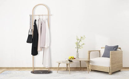 Gold Clothing Rack with Marble Base - Modern Metal Stand for Bedroom - Heavy Duty Coat Hanger Rack for Bag, Hat, Scarf, Jacket