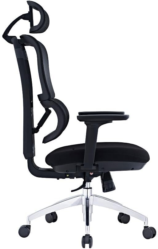 SUNLINE Elevate Office Chair - Ergonomic & Adjustable Lumbar Support System with Aluminum Base - 4D Curved Mesh Headrest & 3D Armrest Chair, Tilt Control