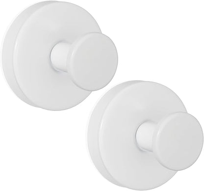 ZESLMG Suction Cup Hooks for Shower, White Wreath Hangers for Front Door Glass Window Bathroom Kitchen Wall, Removable Towel Holder Bath Robe Loofah Coat Hooks No Damage for Hanging, 2 Pack