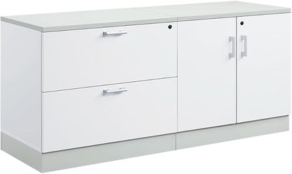 NBF Esquire Office Storage Cabinet and Lateral File - Laminate Storage Cabinet with Two Lockable Door - Lateral File Cabinet with 3 File Drawers, 63" W x 29.5" H, White