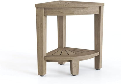 AquaTeak Patented 13" Kai-Mist Petite OptiAREA Corner Teak Shower Bench - Shower Stool for Bathroom - Durable Water Resistant Shower Chair - Shaving Foot Rest - Indoor & Outdoor Use
