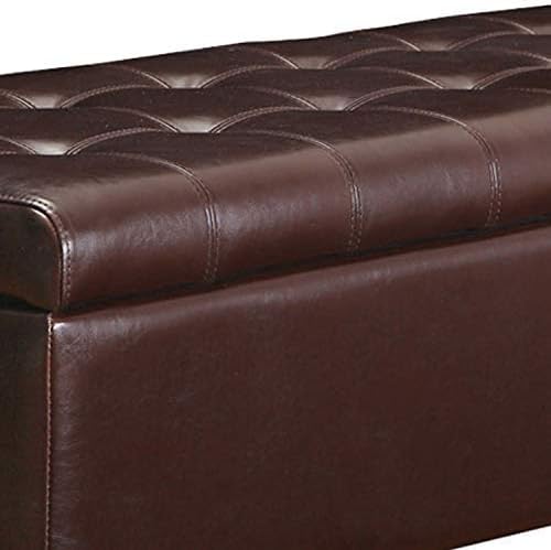 Homebeez 51" Faux Leather Storage Ottoman Bench Tufted Rectangular Footstool with Wood Legs (Brown)