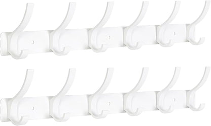 Coat Rack Wall Mount, Coat Hook Wall Mount, Wall Hooks for Hanging, Hat Rack for Walls, Coats Hanger with 12 Hook, Towel Hooks for Bathrooms (2 Pack, White)