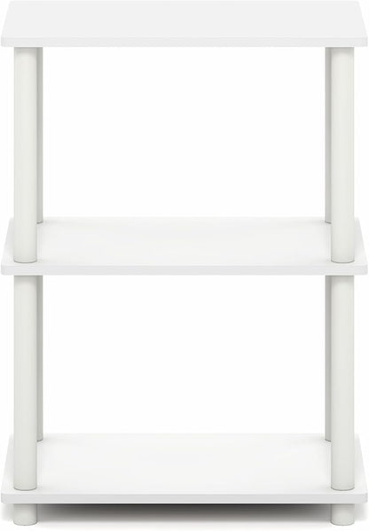 Furinno Turn-N-Tube Storage Shelves, 3-Tier Book Shelf, Corner Shelf, Toolless Open Shelves, for Organization and Storage, Living Room, Garage, Home Office, White