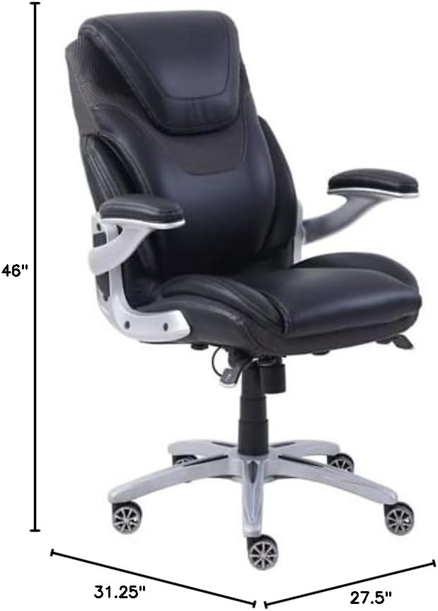 NBF Ergonomic Executive Office Chair with Flip up Arms and Lumbar Support - Ideal for Home, Study - Modern Chairs with Iridescent Silver Finish, 30.5" D x 26.5" W, Black, Gray