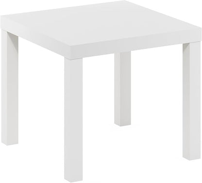 Furinno Classic Side Table, Square Modern End Table with 1.8 Thick Tabletop, Simple Night Stand, Bedside Table, Toolless Assembly, for Living Room, Bedroom, Plain White