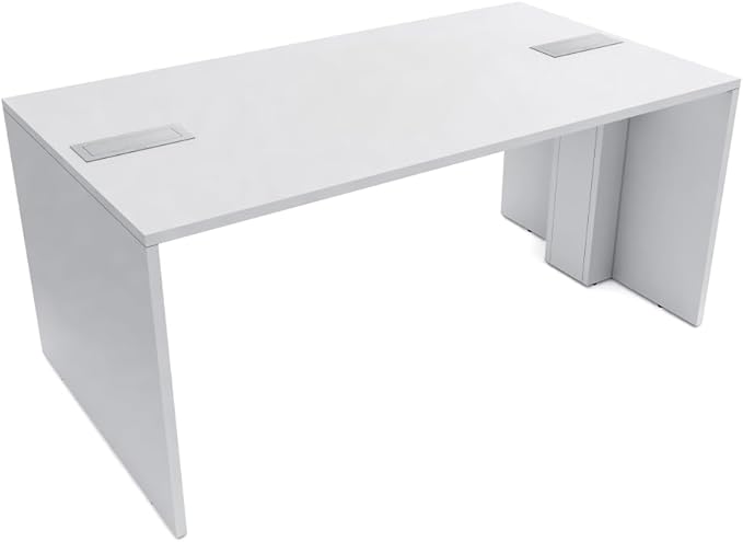 SKUTCHI DESIGNS INC. 4 Person Collaboration Table | Face-to-Face Desk | 36x66 All Laminate Team Desk with Double Power and Data Units | Classic White and Silver
