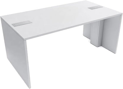 SKUTCHI DESIGNS INC. 4 Person Collaboration Table | Face-to-Face Desk | 36x66 All Laminate Team Desk with Double Power and Data Units | Classic White and Silver