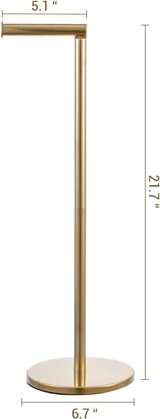 MyGift Modern Brass Tone Metallic Plated Floor Standing Toilet Paper Holder Stand with Roll Reserve Storage Holder, Elegant Freestanding Bathroom Toilet Tissue Dispenser