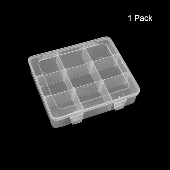 Vidifor 9 Grids 2 Pack Plastic Storage Compartment Organizer Container with Adjustable Dividers for Crafts, Earrings, Screws, Nail, Pins and More (2)