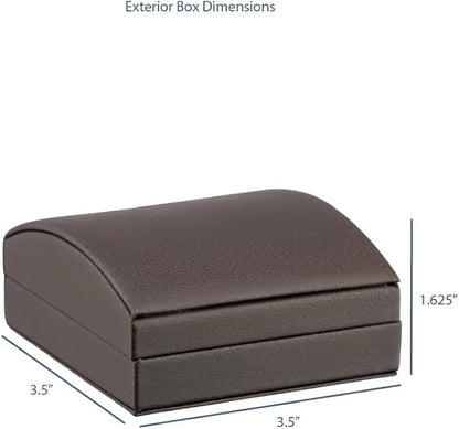 Dome-Shape Leather Large Earring/Pendant/Neckless Box for Men & Women - Earring Box for Earrings, Studs, Necklace/Pendant - Jewelry Gift Box Cream Ribbed Outer Box & Matching Bow Ribbon